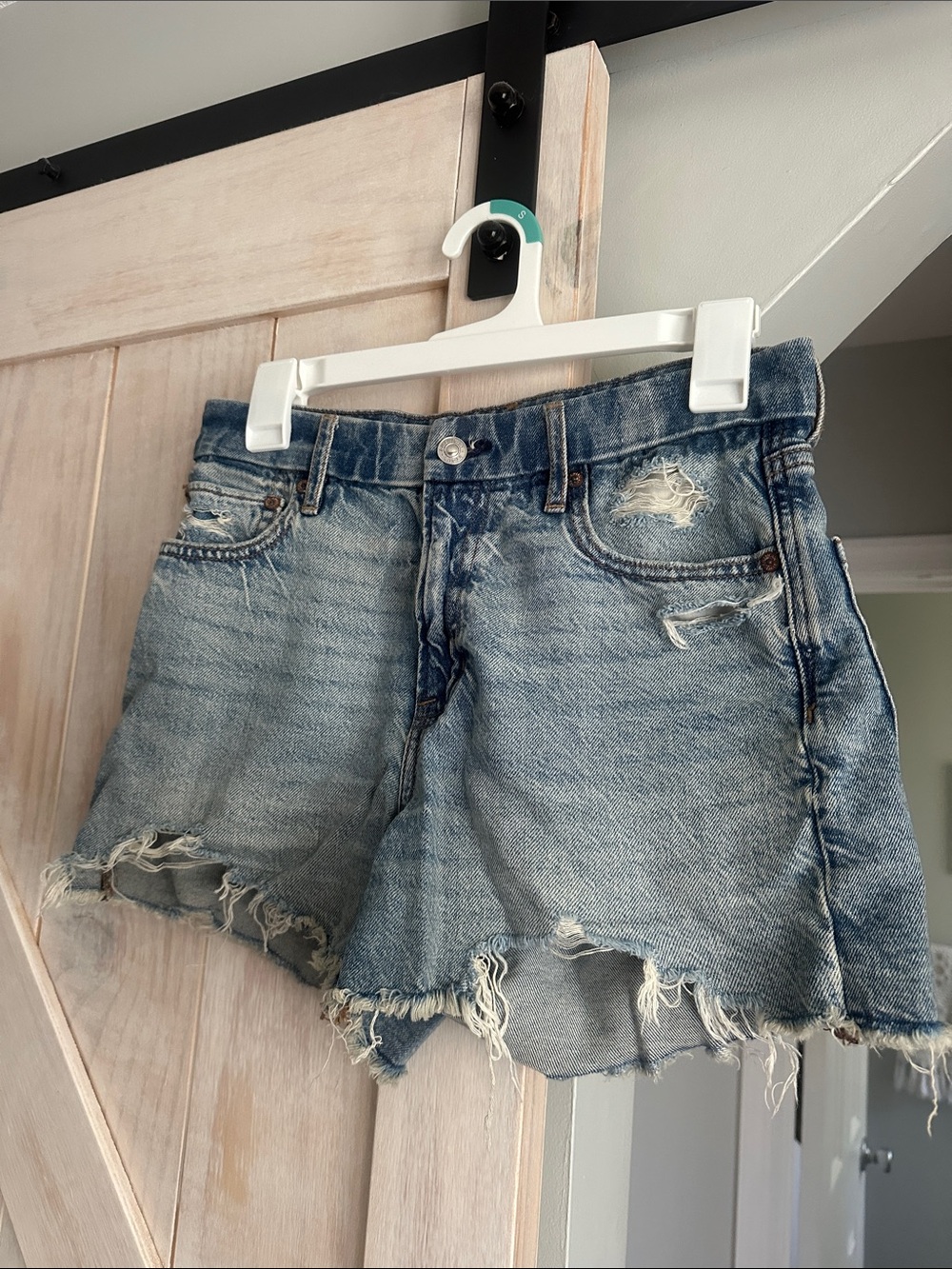 American Eagle Outfitters Light Blue Distressed Denim Shorts
